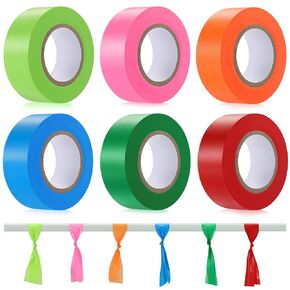 AGUZXTM 6 Pack Flagging Tape,Non-Adhesive Marking Tape Surveyors Tape Neon Marking Tape Non-Adhesive Tape Survey Tape for Boundaries and Hazardous Areas,Trail Marking (6 Colors)