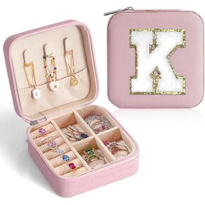 durpcot Travel Jewelry Case, Travel Jewelry Box,Small Jewelry Box, Ring Necklace Earring Jewelry Organizer Box Gifts For Women Teen Girl, Initial A