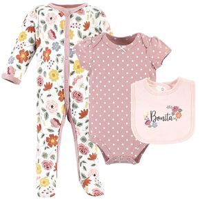 Hudson Baby Unisex Baby Cotton Sleep and Play, Bodysuit and Bandana Bib Set, Bonita, Newborn