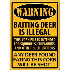 Rivers Edge Products Retro Metal Tin Sign, 17" x 12" Weatherproof Metal Wall Art for Indoor or Outdoor Decor, Vintage Man Cave, Bar, Cabin, Garage, or Home Decor, Warning Baiting Deer Is Illegal