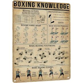 HYBLOM Cool Martial Arts Decor Metal Sign Boxing Knowledge - Vintage Aluminum Wall Art Tin Poster for Gym, Man Cave, Club Decor - Gift for Men, Boxing Enthusiasts, 12X16 Inches