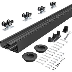 4FT Bypass Door Hardware, Closet Door Track Kit, Top-Mounted Style, Made of Heavy Duty Aluminum, Smoothly and Quietly, for 2 Doors System - Fit Min Door Panel Width of 24.5in, Silver