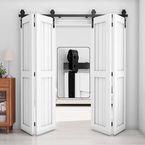 WINSOON 79" Bifold Barn Door Hardware: Smooth Quietly Bi-fold Sliding Door Hardware for 75" Closet Doors - Black Folding Door Track Kit Easy to Install - Bi Fold Barn Door Hardware Kit Without Door