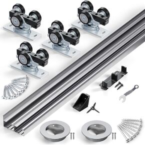 SMARTSTANDARD 48"/4FT Ceiling Mount Bypass Sliding Door Hardware Kit for Cabinet Closet, Double Pocket Doors Hardware with Finger Pull, Smoothly and Quietly, Fit 24.5" Wide Door Panel, No Door, Black