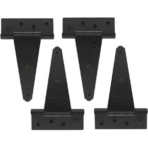 Rural365 Triangle Door Hinge 4 Pk - Heavy Duty 6 Inch T-Strap Farmhouse Style Door Hinges Matte Black Barn Door Hinges