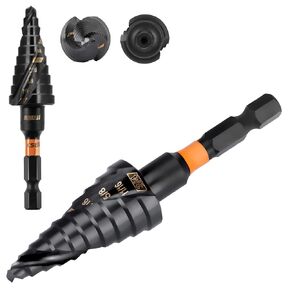 KSEIBI 9 Steps 1/8-1 inch SAE Standard Industrial Grade Step Drill Bit Ready Impact 1/4 inch Shank, 575079 High-Speed Steel Metal Drill Bits Black Oxide M2 Material