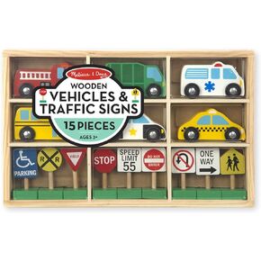 Melissa & Doug Wooden Vehicles and Traffic Signs With 6 Cars and 9 Signs