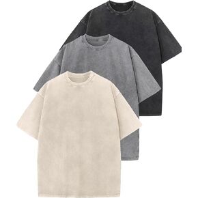 Wyeysyt 3 Pack Men's Oversized T Shirts Vintage Baggy Tee Cotton Loose Short Sleeves Casual Acid Wash Shirts Unisex Tops