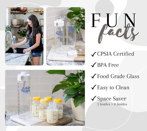 Moose N' Otter Creations Glass Breast Milk Pitcher for Fridge (2 Pack, 21 Oz) Not Your Cow's Milk Pop-Top Breastmilk Storage Bottles w/Expiration Tags & 12 Stickers- Breast Milk Storage Containers in Saudi Arabia