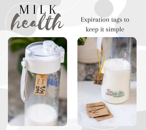 Moose N' Otter Creations Glass Breast Milk Pitcher for Fridge (2 Pack, 21 Oz) Not Your Cow's Milk Pop-Top Breastmilk Storage Bottles w/Expiration Tags & 12 Stickers- Breast Milk Storage Containers in Saudi Arabia