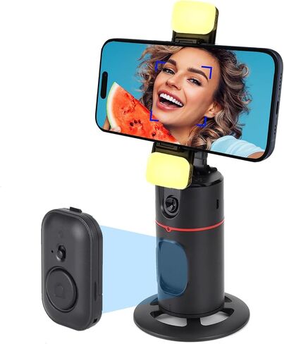 Auto Face Tracking Tripod,360°Rotation Phone Camera Mount Smart Shooting Holder with Remote Selfie Stick,No App,Gesture Control,with 2pcs LED Light in Saudi Arabia