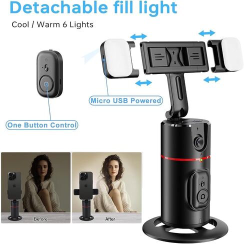 Auto Face Tracking Tripod,360°Rotation Phone Camera Mount Smart Shooting Holder with Remote Selfie Stick,No App,Gesture Control,with 2pcs LED Light in Saudi Arabia