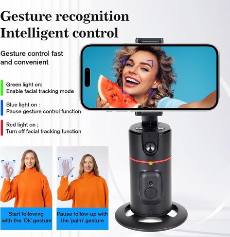 Auto Face Tracking Tripod,360°Rotation Phone Camera Mount Smart Shooting Holder with Remote Selfie Stick,No App,Gesture Control,with 2pcs LED Light in Saudi Arabia