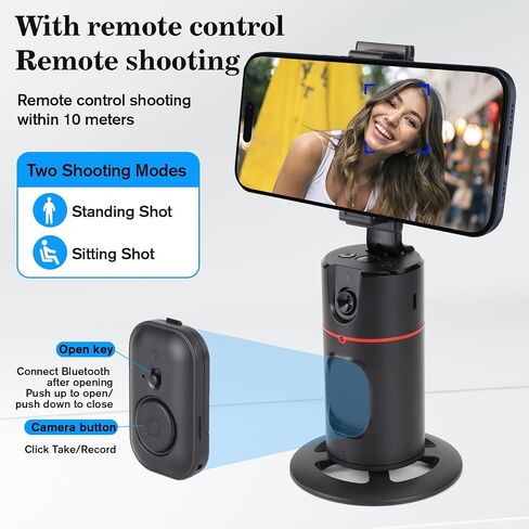 Auto Face Tracking Tripod,360°Rotation Phone Camera Mount Smart Shooting Holder with Remote Selfie Stick,No App,Gesture Control,with 2pcs LED Light in Saudi Arabia