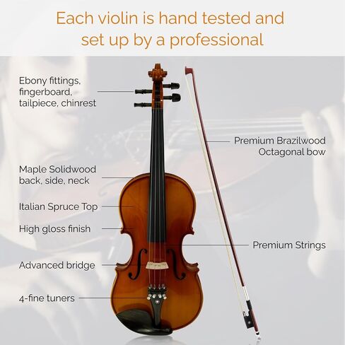 CLAVIO Violin Set 4/4 Full Size, 3/4 Size Fiddle Solidwood and Ebony Fittings with Hard Case, Shoulder Rest, Strings, Bow, Rosin, Tuner and Spruce Panel, Maple Wood 1-piece Back (Antique Brown, 3/4) in Saudi Arabia