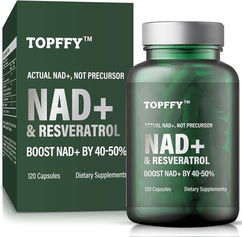 مكمل Topffy NAD+ & Resveratrol، مكمل تعزيز NAD+ للحصول على أقصى قدر من الامتصاص لدعم الطاقة الخلوية والدفاع عن الشيخوخة، 120 كبسولة هلامية in Kuwait