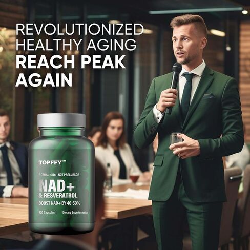 مكمل Topffy NAD+ & Resveratrol، مكمل تعزيز NAD+ للحصول على أقصى قدر من الامتصاص لدعم الطاقة الخلوية والدفاع عن الشيخوخة، 120 كبسولة هلامية in Kuwait