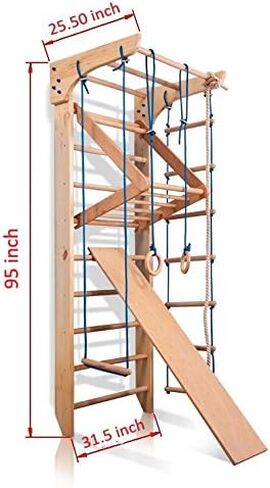 Wood Stall Bar, Wooden Swedish Ladder, Wall Bars for Kids, Kinder-3-240" - Certificate of Safe, Home Gym Gymnastic, Climbing Kids, Indoor Children Playground 94"x31.5" in Saudi Arabia