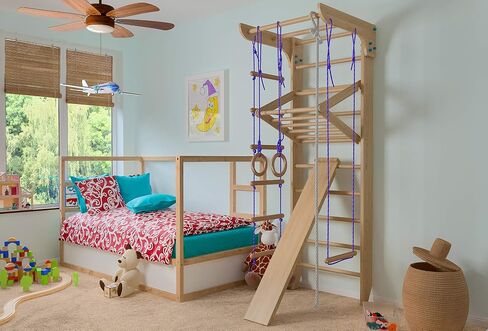 Wood Stall Bar, Wooden Swedish Ladder, Wall Bars for Kids, Kinder-3-240" - Certificate of Safe, Home Gym Gymnastic, Climbing Kids, Indoor Children Playground 94"x31.5" in Saudi Arabia
