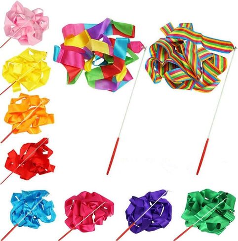 Floratek Dance Ribbon Streamer, 10 Pack 4M Rhythmic Gymnastic Silk Ribbons Wands Rods for Kids Artistic Dancing Baton Twirling in Saudi Arabia