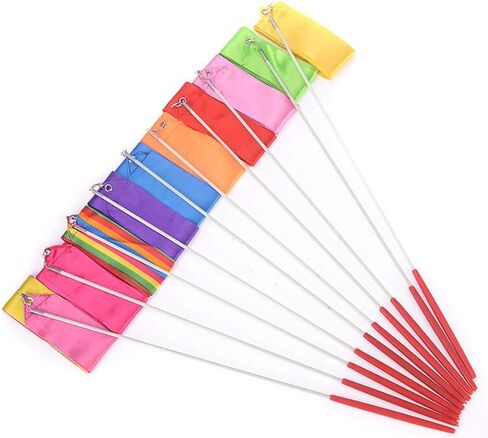 Floratek Dance Ribbon Streamer, 10 Pack 4M Rhythmic Gymnastic Silk Ribbons Wands Rods for Kids Artistic Dancing Baton Twirling in Saudi Arabia