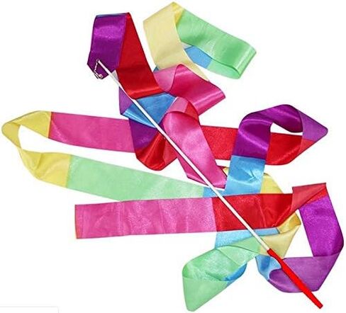 Floratek Dance Ribbon Streamer, 10 Pack 4M Rhythmic Gymnastic Silk Ribbons Wands Rods for Kids Artistic Dancing Baton Twirling in Saudi Arabia