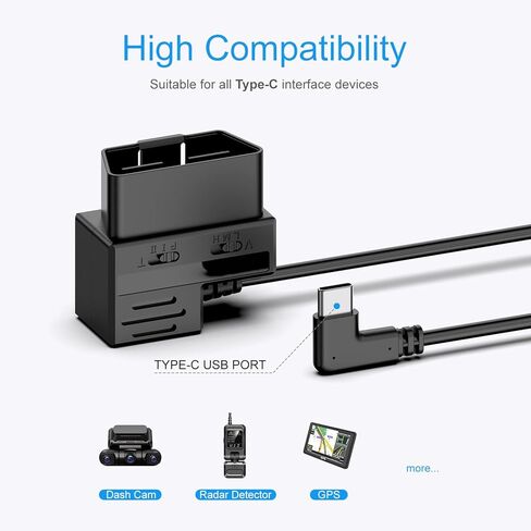 مجموعة الأسلاك الصلبة لكاميرا داش كام، مراقبة وضع ركن السيارة على مدار 24 ساعة، جيروسكوب مدمج ثلاثي المحاور، واجهة OBD، مخرج 3A، واجهة من النوع C، 11.5 قدم، حماية من الجهد المنخفض in Kuwait