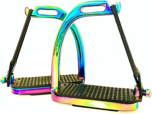 Lenza Peacock Rainbow الركاب اللامع لركوب الخيل S/الصلب السلامة الركاب 4.75 "هدايا شخصية مثالية له لها in Kuwait