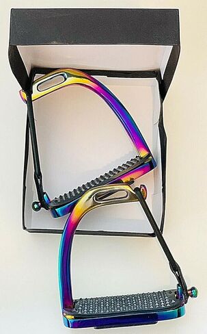Lenza Peacock Rainbow الركاب اللامع لركوب الخيل S/الصلب السلامة الركاب 4.75 "هدايا شخصية مثالية له لها in Kuwait