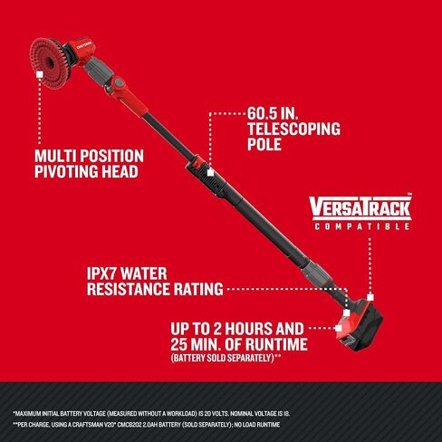 مجموعة أدوات تنظيف الطاقة اللاسلكية 2 في 1 من CRAFTSMAN V20، متعددة الأغراض، تتضمن فرشاة ذات شعيرات، وبطارية 2 أمبير، وشاحن بطارية V20، وعمود تلسكوبي 60.5 بوصة (CMCPS520D1) in Saudi Arabia