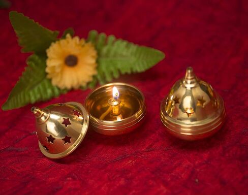 Aditri Creation Brass Star Apple Shape akhand Oil Diya/Lamp Hindu Puja Religious Brass Oil Lamp Pooja Essential Diya for Indian Traditional Decoration ( 4 Inches Height) in Saudi Arabia