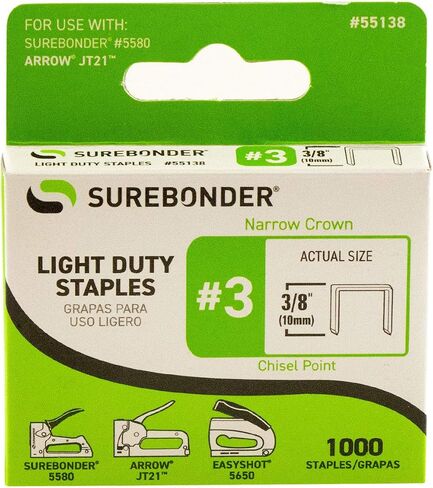 Surebonder 55138 Light Duty 3/8-Inch Leg Length, .441-Inch Crown Staples, Arrow JT21 Type, 1000 Count in Saudi Arabia