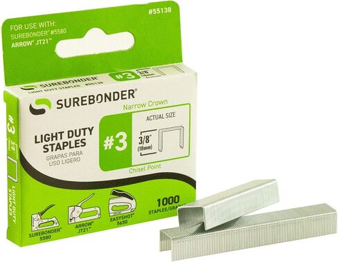 Surebonder 55138 Light Duty 3/8-Inch Leg Length, .441-Inch Crown Staples, Arrow JT21 Type, 1000 Count in Saudi Arabia