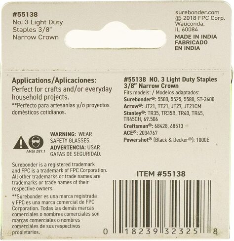 Surebonder 55138 Light Duty 3/8-Inch Leg Length, .441-Inch Crown Staples, Arrow JT21 Type, 1000 Count in Saudi Arabia