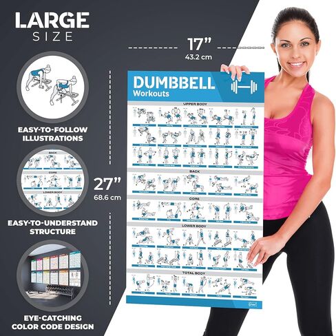 [21-PACK] مجموعة ملصقات تمرين كبيرة مغلفة - ملصقات تمرين مثالية للصالة الرياضية المنزلية - مخططات التمرين متضمنة. الدمبل، وأوضاع اليوجا، وحزام المقاومة، وجرس كيتل، والتمدد والمزيد من ملصقات صالة الألعاب الرياضية للياقة البدنية in Saudi Arabia