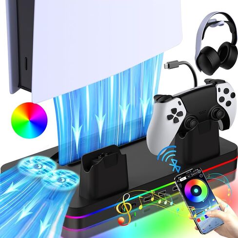طقم تثبيت على الحائط WAYCOM PS5 مع محطة شحن RGB LED Light لكل من PS5 وPS5 الجديدة لوحدات التحكم النحيفة القرصية والرقمية، وشواحن تحكم مزدوجة سريعة، وحامل حائط فولاذي، وشماعة سماعة الرأس in Saudi Arabia
