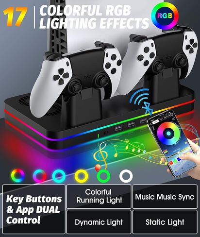 طقم تثبيت على الحائط WAYCOM PS5 مع محطة شحن RGB LED Light لكل من PS5 وPS5 الجديدة لوحدات التحكم النحيفة القرصية والرقمية، وشواحن تحكم مزدوجة سريعة، وحامل حائط فولاذي، وشماعة سماعة الرأس in Saudi Arabia