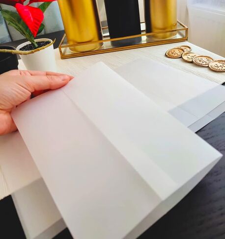 سترات Vellum لدعوات 5x7، سترات من ورق Vellum مطوية مسبقًا 105GSM مقاس 5x7، ولفائف دعوات زفاف Vellum لسترة دعوات الزفاف، 50 حزمة in Kuwait