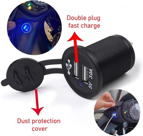 ZORZA 1 قطعة شاحن USB مزدوج للدراجات النارية مع شاحن بطارية مرحل لـ Kawasaki Versys650 Versys1000 Ninja400 Ninja650 Versys 650 1000 X300 X650 Ninja 400 650 in Saudi Arabia