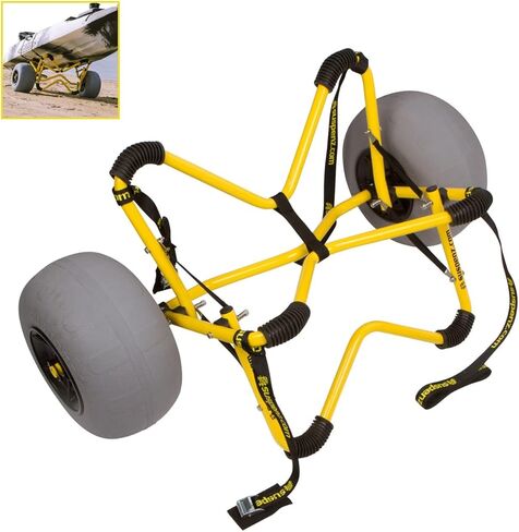 عربة مقطورة Suspenz Kayak Canoe، عربة شاطئ عميقة على شكل حرف V شديدة التحمل مع عجلات بالونية لنقل الرمال (22-7705)، أصفر in Kuwait