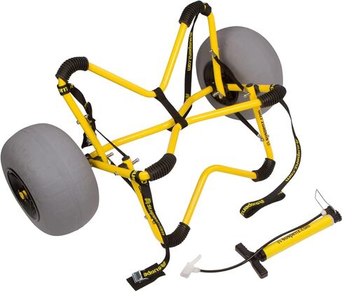 عربة مقطورة Suspenz Kayak Canoe، عربة شاطئ عميقة على شكل حرف V شديدة التحمل مع عجلات بالونية لنقل الرمال (22-7705)، أصفر in Kuwait