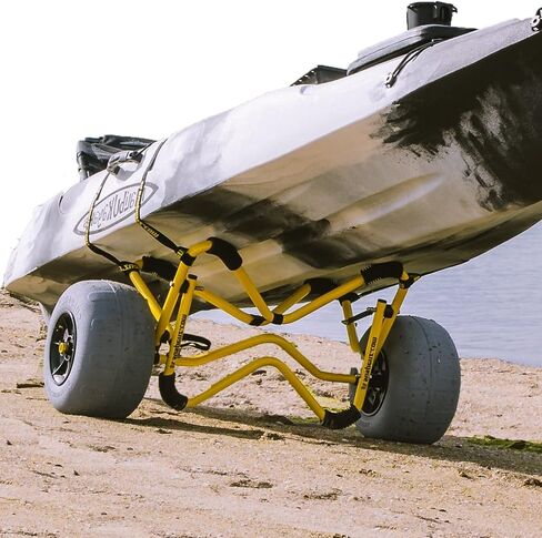 عربة مقطورة Suspenz Kayak Canoe، عربة شاطئ عميقة على شكل حرف V شديدة التحمل مع عجلات بالونية لنقل الرمال (22-7705)، أصفر in Kuwait