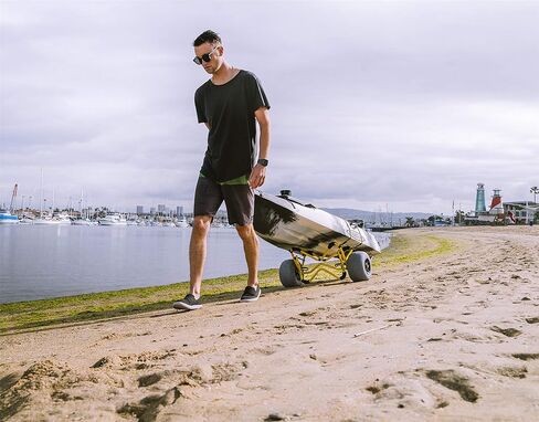 عربة مقطورة Suspenz Kayak Canoe، عربة شاطئ عميقة على شكل حرف V شديدة التحمل مع عجلات بالونية لنقل الرمال (22-7705)، أصفر in Kuwait