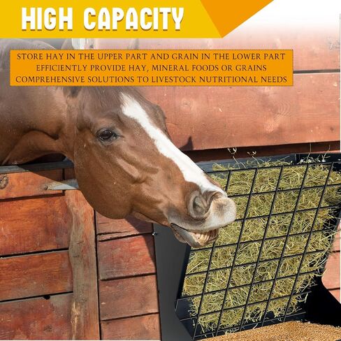 Hushee 2 in 1 Wall Mounted Heavy Duty Goat Horse Hay Feeder Rack Hanging Metal for Sheep 23.6" H Livestock Food Feeders Galvanized Steel No Waste for Mineral Forage Grain Adjustable Distance (Black) in Saudi Arabia