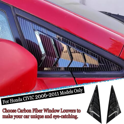 قطعتان من MUXEE للنافذة الجانبية الخلفية وفتحات تهوية وظلال غطاء ستائر لسيارة Honda Civic 2006-2011 - ملحقات داخلية رياضية من ألياف الكربون ABS in Kuwait