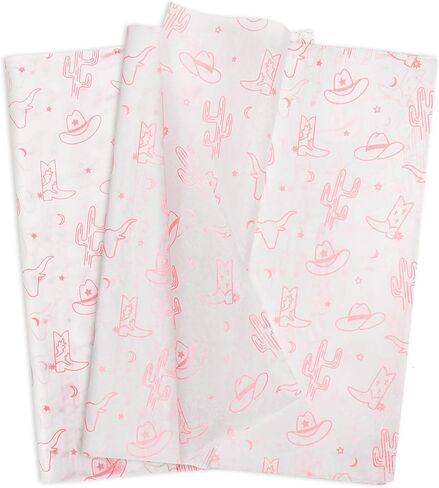 Hi Sasara 60 Sheets Western Cowboy Cowgirl Tissue Paper Bulk,14 x 20 inch,Brown Cow Boy Hat and Cow Boy Boots Tissue Paper for Gift Bags,White Cow Boy Girl Tissue Paper for Birthday (Brown) in Saudi Arabia