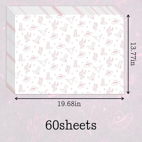 Hi Sasara 60 Sheets Western Cowboy Cowgirl Tissue Paper Bulk,14 x 20 inch,Brown Cow Boy Hat and Cow Boy Boots Tissue Paper for Gift Bags,White Cow Boy Girl Tissue Paper for Birthday (Brown) in Saudi Arabia