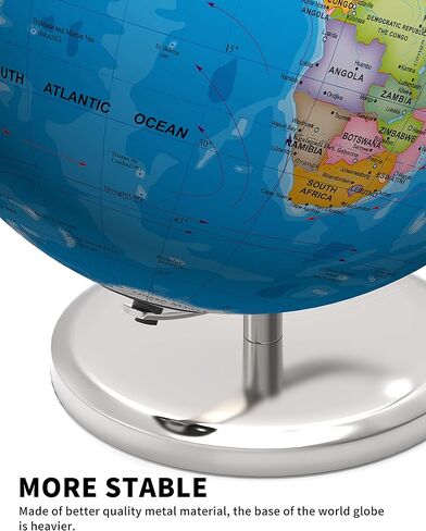 Orionstar 13 بوصة كرة أرضية كبيرة مع حامل، كرة تعليمية للأطفال لتعلمهم، تفاصيل خريطة العالم الملونة عالية الدقة، مصباح كرة مضيئة بقاعدة معدنية ثقيلة ثابتة، LED in Saudi Arabia