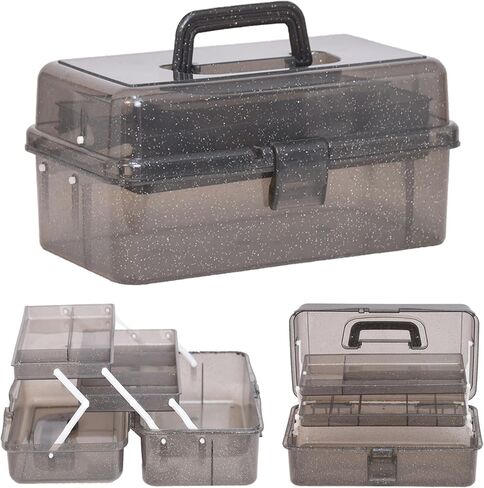 13-inch Transparent Art Storage Box/Toolbox, Portable Multi-layered with Handle for Art, Craft, Cosmetics, Medicine, and Toy Storage in Saudi Arabia