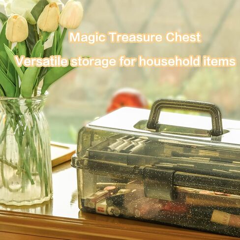 13-inch Transparent Art Storage Box/Toolbox, Portable Multi-layered with Handle for Art, Craft, Cosmetics, Medicine, and Toy Storage in Saudi Arabia